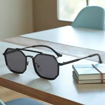 Неполяризованные классические солнцезащитные очки в металлической оправе для мужчин и женщин с двойным мостиком в стиле панк с квадратной многоугольной оправой для вождения