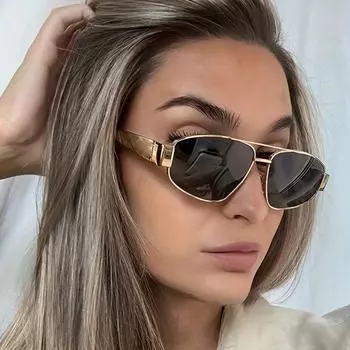 Неполяризованные модные овальные солнцезащитные очки для женщин с металлической оправой, с двойным мостиком, классические винтажные круглые очки