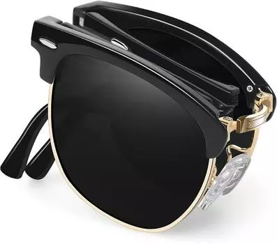 Неполяризованные модные складные солнцезащитные очки в металлической классической полуоправе, квадратные очки, 1 шт., коробка для хранения очков