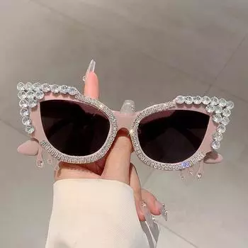 Неполяризованные модные солнцезащитные очки «кошачий глаз», женские блестящие кристаллы, высококачественные роскошные солнцезащитные очки, модные солнцезащитные очки для отпуска и пляжа