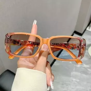 Неполяризованные модные женские синие цветочные солнцезащитные очки с принтом, винтажные прямоугольные солнцезащитные очки с небольшим украшением для вождения, пешего туризма