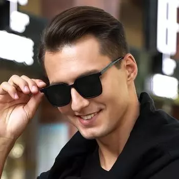 Неполяризованные мужские модные солнцезащитные очки в большой оправе с синим рисунком под дерево — стильные и прочные для повседневного ношения, вождения и активного отдыха синий/чёрный