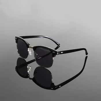 Неполяризованные мужские солнцезащитные очки в овальной оправе в стиле ретро с заклепками половинной оправы — классическая деловая и повседневная мода, антибликовые линзы из поликарбоната