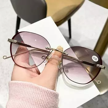 Неполяризованные Новые градиентные очки для чтения унисекс для женщин Анти-синий луч пресбиопии солнцезащитные очки женские линзы PC оправа гиперметропия без оправы очки +100