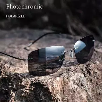 Неполяризованные Новые Ультралегкие Солнцезащитные Очки Без Оправы Квадратные Металлические Солнцезащитные Очки Ночного Видения Для Мужчин И Рыбалок