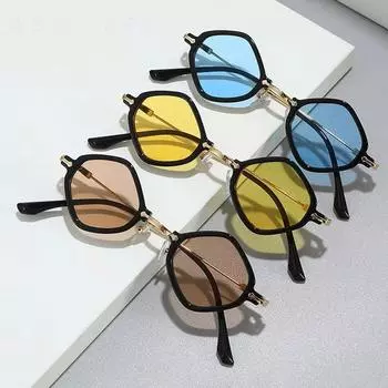 Неполяризованные Новые Винтажные Солнцезащитные Очки Rhombus Punk Hip Hop Женские Корейские Квадратные Маленькие Оправы Металлические Маленькие Индивидуальные Градиентные Солнцезащитные Очки Оттенки