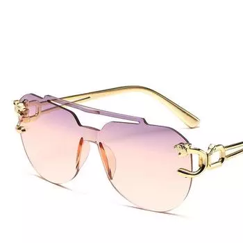 Неполяризованные новые винтажные солнцезащитные очки Leopard Head для женщин и мужчин, роскошные брендовые градиентные солнцезащитные очки для вождения, деловые солнцезащитные очки без оправы чёрный