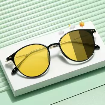 Неполяризованные очки ночного видения с защитой от синего света, унисекс, солнцезащитные очки TR Frame для мужчин и женщин, круглые, сверхлегкие, меняющие цвет очки Night vision discoloration yellow