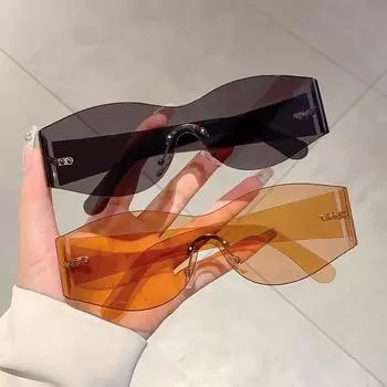 Неполяризованные овальные солнцезащитные очки без оправы для женщин и мужчин, роскошные трендовые панк-очки, солнцезащитные очки «кошачий глаз», женские ретро-очки в стиле панк 2000-х годов шампанского