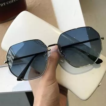 Неполяризованные прозрачные синие солнцезащитные очки с большой оправой для мужчин, модные очки для вождения с большой оправой и полигональным металлом