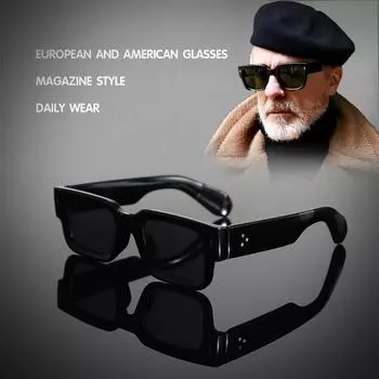 Неполяризованные ретро квадратные модные солнцезащитные очки для мужчин винтажные толстые широкие дужки с заклепками солнцезащитные очки мужские стреловидные очки для отдыха на природе чёрный
