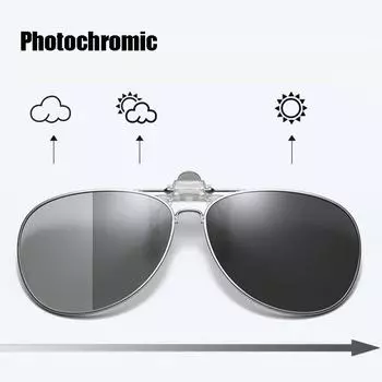 Неполяризованные солнцезащитные очки Clip-on Lens Metal Frame Use Day and Night Women Men Sun Glasses with Clips Unisex Clip Color-changing gray polarized lens