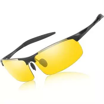 Неполяризованные солнцезащитные очки ночного видения для вождения, мужские спортивные очки с оправой из поликарбоната, желтые антибликовые металлические оправы