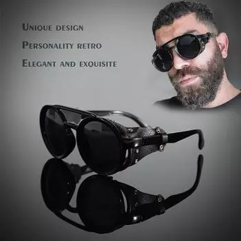 Неполяризованные ветрозащитные солнцезащитные очки в стиле стимпанк, мужские классические винтажные круглые солнцезащитные очки в стиле ретро с двойной перемычкой, кожаные очки для вождения