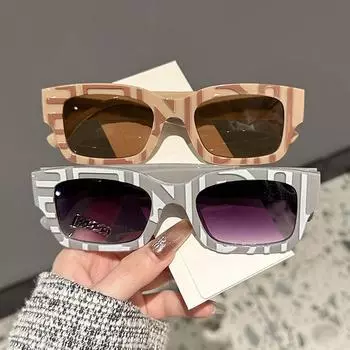 Неполяризованные винтажные квадратные вогнутые солнцезащитные очки в стиле хип-хоп, женские модные солнцезащитные очки, классические цветные буквы, ретро, для отдыха на природе, для мужчин, очки для путешествий as shown