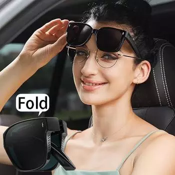 Неполяризованные винтажные модные складные солнцезащитные очки для близорукости с диоптриями для мужчин с зеркальным покрытием для ночного видения на открытом воздухе с антибликовым покрытием квадратные очки Black