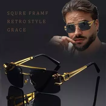 Неполяризованные винтажные золотистые солнцезащитные очки без оправы с антибликовым покрытием для мужчин и женщин - модная пластиковая оправа