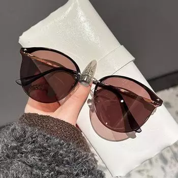 Неполяризованные женские классические солнцезащитные очки «кошачий глаз», модные легкие очки без оправы из металла с антибликовым покрытием для путешествий as shown in the picture