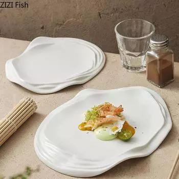 Неправильная эллиптическая тарелка для основного блюда Креативная керамическая тарелка для стейка Ресторанная еда Десертная тарелка Домашняя кухонная посуда