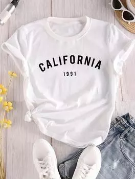 Непринужденная и стильная женская белая хлопковая футболка с повседневным принтом S