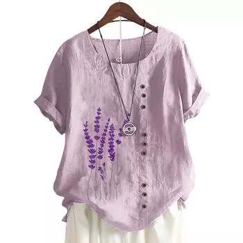 Непринужденный стильный женский топ с круглым вырезом, цветочным принтом и украшением на пуговицах S зелёный