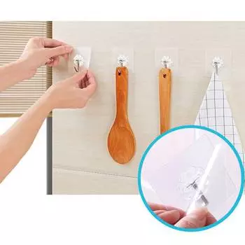 Непробивающие и не оставляющие следов крючки с прочными настенными клейкими крючками, настенные кухонные присоски Transparent 5pcs