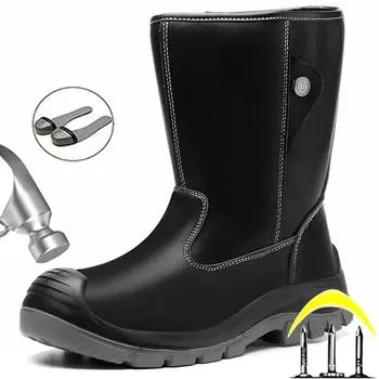 Непрокалываемые рабочие ботинки, защитная обувь со стальным носком, мужские ботинки до середины икры, мужская защитная обувь, рабочие кожаные защитные ботинки, непромокаемые 36 чёрный