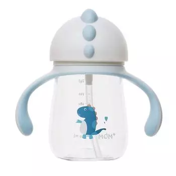 Непроливаемая соломенная чашка Mom Plus из тритана с динозавром, 260 мл, синяя, 1 шт.