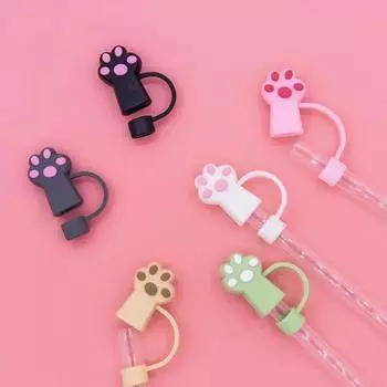 Непроливаемая соломенная насадка Пылезащитная соломенная насадка Аксессуары для стаканов Кошачья лапка Крышка для соломинки Стакан розовый