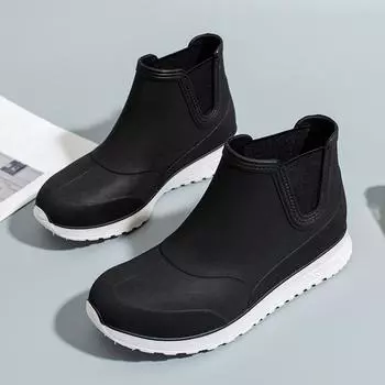 Непромокаемая обувь до щиколотки, женская непромокаемая обувь для воды, резиновые сапоги из ПВХ на плоской подошве, женские модные однотонные рыболовные ботинки, одинарная обувь 36 чёрный