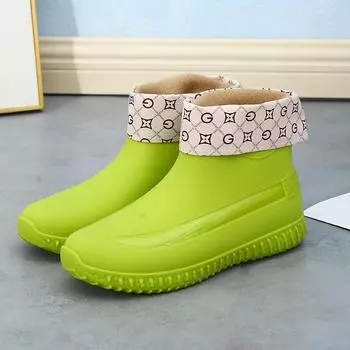 Непромокаемая обувь женская нескользящая зимняя обувь для воды водонепроницаемая резиновая обувь женские уличные нескользящие ботинки мягкие короткие резиновые сапоги 6 зелёный