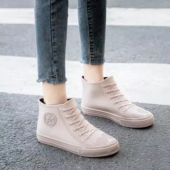 Непромокаемая парусиновая обувь из ПВХ, женские резиновые сапоги на платформе, модная уличная непромокаемая обувь, женские нескользящие хлопковые силиконовые сапоги 4 хаки