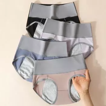 Непромокаемые менструальные женские трусики с высокой талией, расширяющиеся менструальные брюки, физиологическое женское нижнее белье, хлопковые женские трусы больших размеров M чёрный