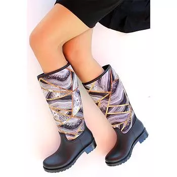 Непромокаемые модные женские резиновые сапоги с принтом В20703