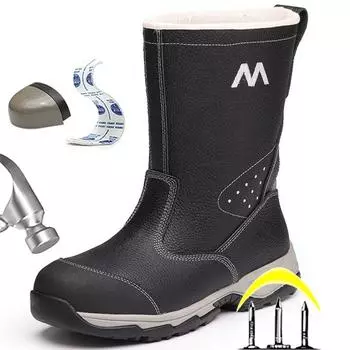 Непромокаемые мужские ботинки, устойчивые к проколам рабочие ботинки, защитная обувь со стальным носком, мужские ботинки до середины икры, кожаная обувь, защитные ботинки, зимние 36