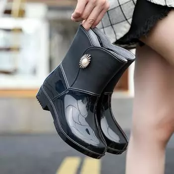 Непромокаемые сапоги, женская модная уличная непромокаемая нескользящая кухонная рабочая резиновая обувь, непромокаемые сапоги, зимние сапоги до середины икры 36 хаки