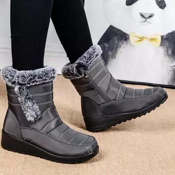 Непромокаемые женские зимние ботинки, коллекция 2024 года, женские зимние ботинки, теплые ботильоны из искусственного меха, женские утепленные плюшевые нескользящие хлопковые ботинки, женские 36 синий