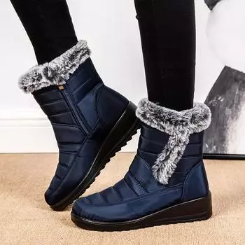 Непромокаемые женские зимние ботинки, коллекция 2024 года, женские зимние ботинки, теплые ботильоны из искусственного меха, женские утепленные плюшевые нескользящие хлопковые ботинки, женские 36 чёрный
