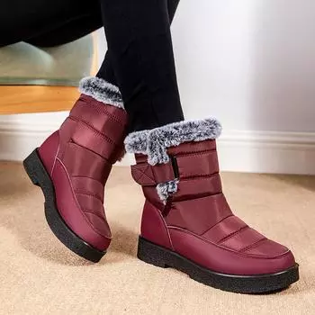 Непромокаемые зимние ботинки больших размеров для женщин, зимняя удобная теплая хлопковая обувь, женская нескользящая толстая плюшевая обувь до щиколотки Botas Mujer 43 вино красного