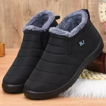 Непромокаемые зимние ботинки для женщин, плюшевые зимние ботинки, женские ботильоны, теплая черная хлопковая пара, обувь на платформе для пар 41 чёрный