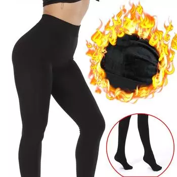 Непрозрачные колготки на флисовой подкладке, женские зимние теплые теплые толстые леггинсы из хлопка S чёрный