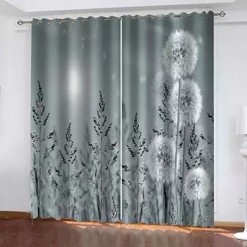 Непрозрачные шторы 3D Taraxacum Mongolicum Pattern Window Drape Blackout Grommet Top Window Treatment For Bedroom Living Room W70xH160cmx2&Grommet Top