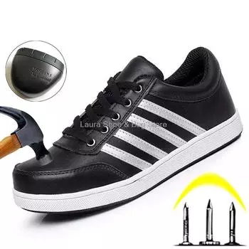 Неразрушаемые мужские защитные рабочие ботинки с защитой от проколов и кевларовой стелькой, дышащие нескользящие мужские рабочие кроссовки на плоской подошве 36