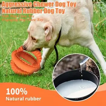 Неразрушимая игрушка для жевания собак для агрессивных жевателей Интерактивные резиновые мячи Игрушка для перетягивания и принесения Чистка зубов для щенков оранжевый