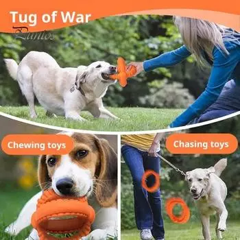 Неразрушимая игрушка для жевания собак для агрессивных жевателей Интерактивные резиновые мячи Игрушка для перетягивания и принесения Чистка зубов для щенков оранжевый