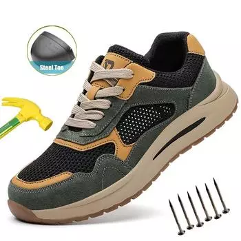 Неразрушимая мужская защитная рабочая обувь, защитные ботинки со стальным носком, удобная дышащая, противоударная, противопрокольная строительная обувь 36 зелёный