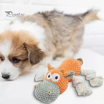 Неразрушимая писклявая плюшевая игрушка для собак, мягкие игрушки из хлопка, забавные скрипы, чистые зубы, мягкая жевательная игрушка для домашних животных с мятой бумагой для больших агрессивных оранжевый