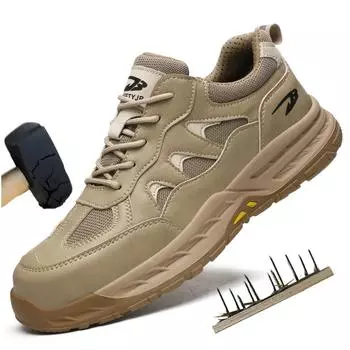 Неразрушимая рабочая защитная обувь, мужские защитные ботинки, противоударная, противоударная рабочая обувь, кроссовки, обувь со стальным носком, мужские рабочие ботинки 37 хаки