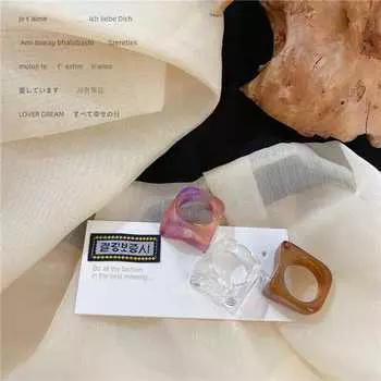 Нерегулярное кольцо Изысканные прозрачные кольца Винтажные цветные кольца из смолы для женщин Геометрические 1.7-1.8cm белый