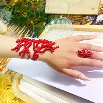 Нерегулярное коралловое кольцо, регулируемый ювелирный модный браслет